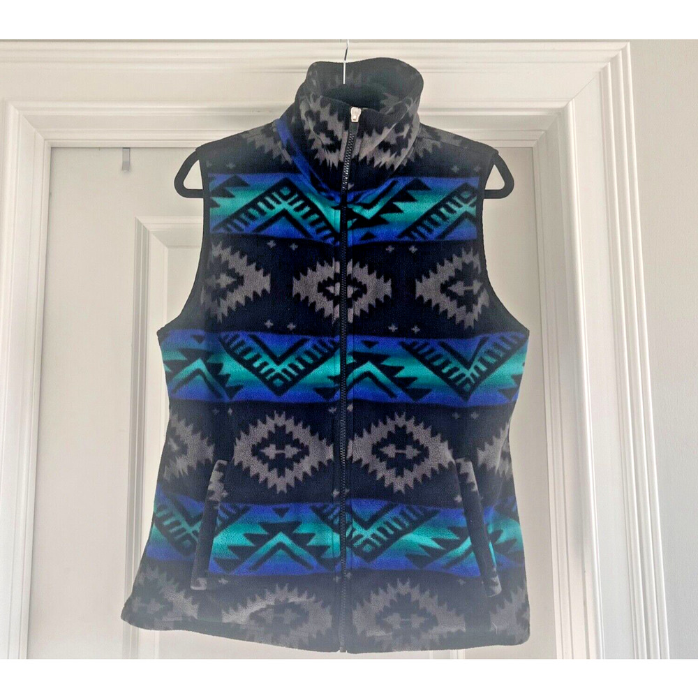 VTG Y2k Chaps Sport Aztec Southwestern Fleece vest Full Zip Women's Size Large